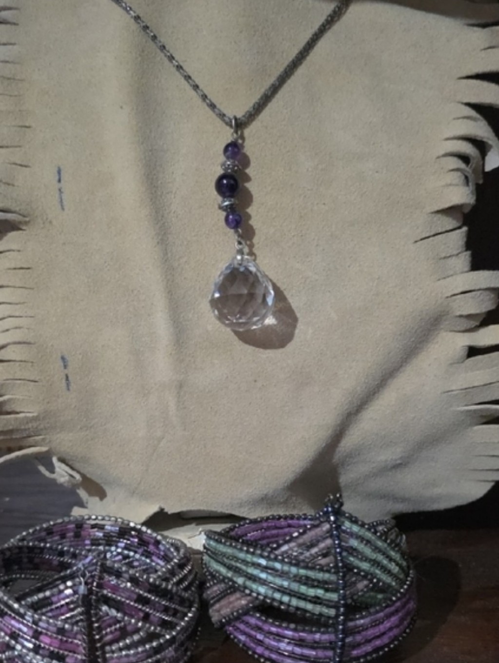 Amethyst Teardrop Pendant Necklace & 2 Bracelets